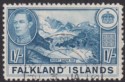 Click for more photos and details Falkland Islands 1937 KGVI 1sh Light Dull Blue Used SG158