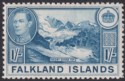 Click for more photos and details Falkland Islands 1937 KGVI 1sh Light Dull Blue Mint SG158