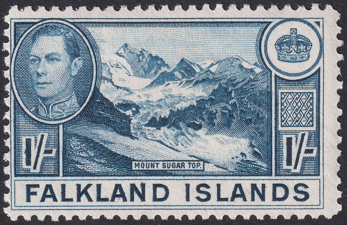 Falkland Islands 1948 KGVI 1sh Deep Dull Blue Mint SG158c