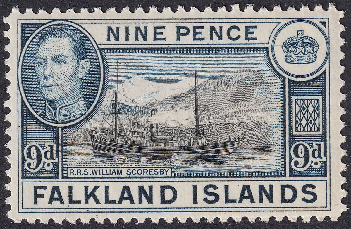 Falkland Islands 1937 KGVI 9d Black and Grey-Blue Mint SG157