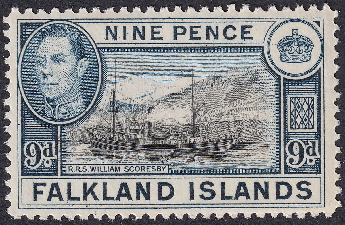 Falkland Islands 1937 KGVI 9d Black and Grey-Blue Mint SG157