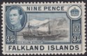 Falkland Islands 1937 KGVI 9d Black and Grey-Blue Mint SG157