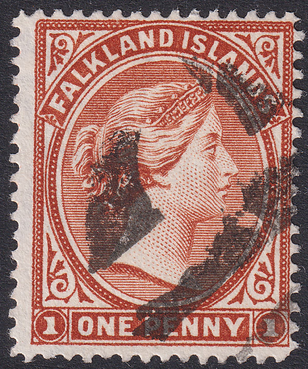 Falkland Islands 1894 QV 1d Orange-Brown Used SG20 c£50 w Pincers Cork Postmark