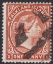 Falkland Islands 1894 QV 1d Orange-Brown Used SG20 c£50 w Pincers Cork Postmark