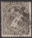 Click for more photos and details Falkland Islands 1887 QV 4d Grey-Black wmk Crown to Left Used SG10 cat £50