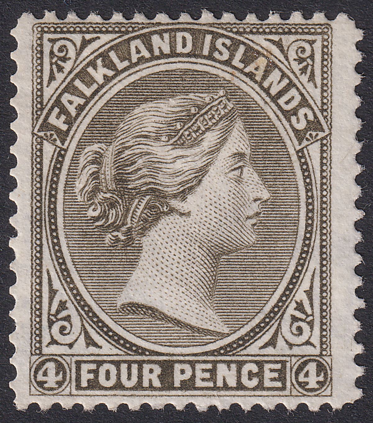 Falkland Islands 1887 QV 4d Grey-Black wmk Crown Left Unused SG10 c£475 as Mint