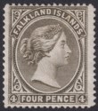 Falkland Islands 1887 QV 4d Grey-Black wmk Crown Left Unused SG10 c£475 as Mint