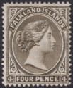 Falkland Islands 1887 QV 4d Grey-Black wmk Crown Right Unused SG10x c£475 as Mnt