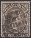 Falkland Islands 1887 QV 4d Grey-Black wmk Crown to Right Used SG10w cat £60