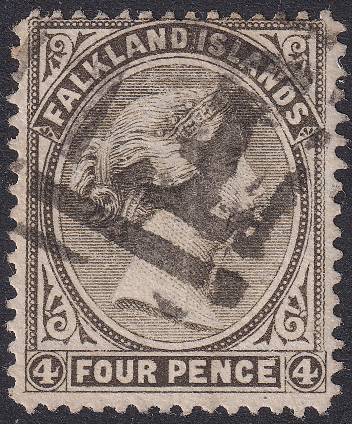 Falkland Islands 1885 QV 4d Pale Grey-Black wmk Crown to Right and Rev Used SG9y
