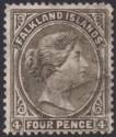 Click for more photos and details Falkland Islands 1885 QV 4d Grey-Black wmk Crown to Left and Rev Used SG10x