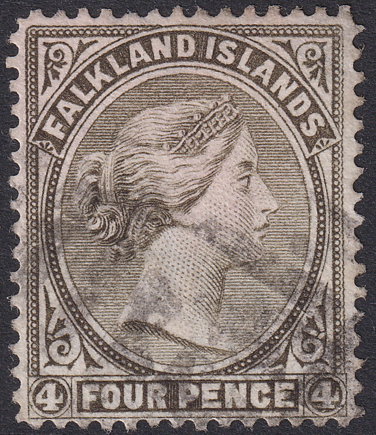 Falkland Islands 1885 QV 4d Pale Grey-Black wmk Crown to Right and Rev Used SG9y