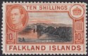 Falkland Islands 1949 KGVI 10sh Black and Red-Orange Mint SG162b cat £140