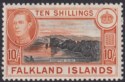 Falkland Islands 1949 KGVI 10sh Black and Red-Orange Mint SG162b cat £140