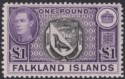 Falkland Islands 1944 KGVI £1 Grey-Black and Bluish Violet Mint SG163 cat £150