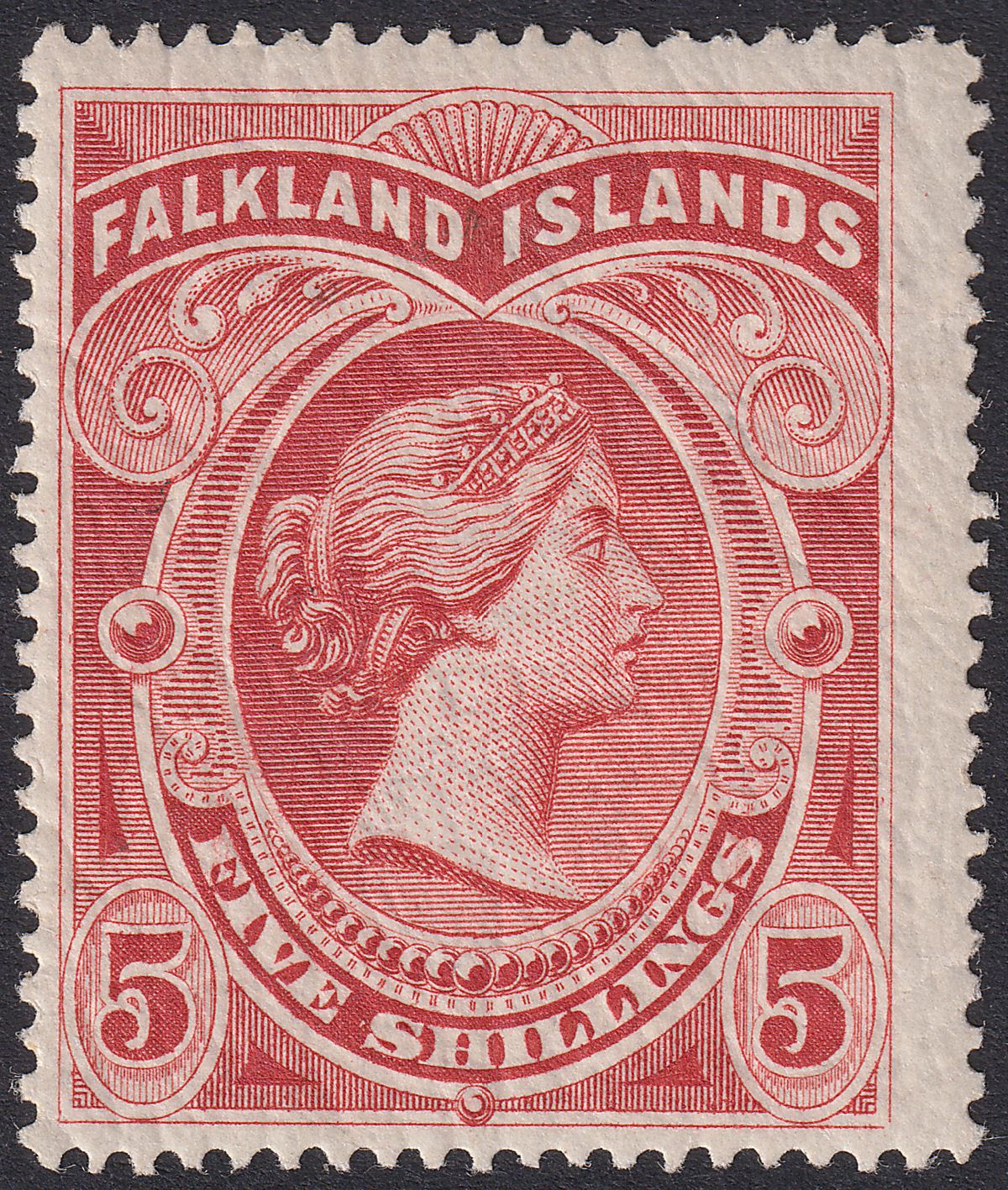 Falkland Islands 1898 QV 5sh Red Mint SG42 cat £250