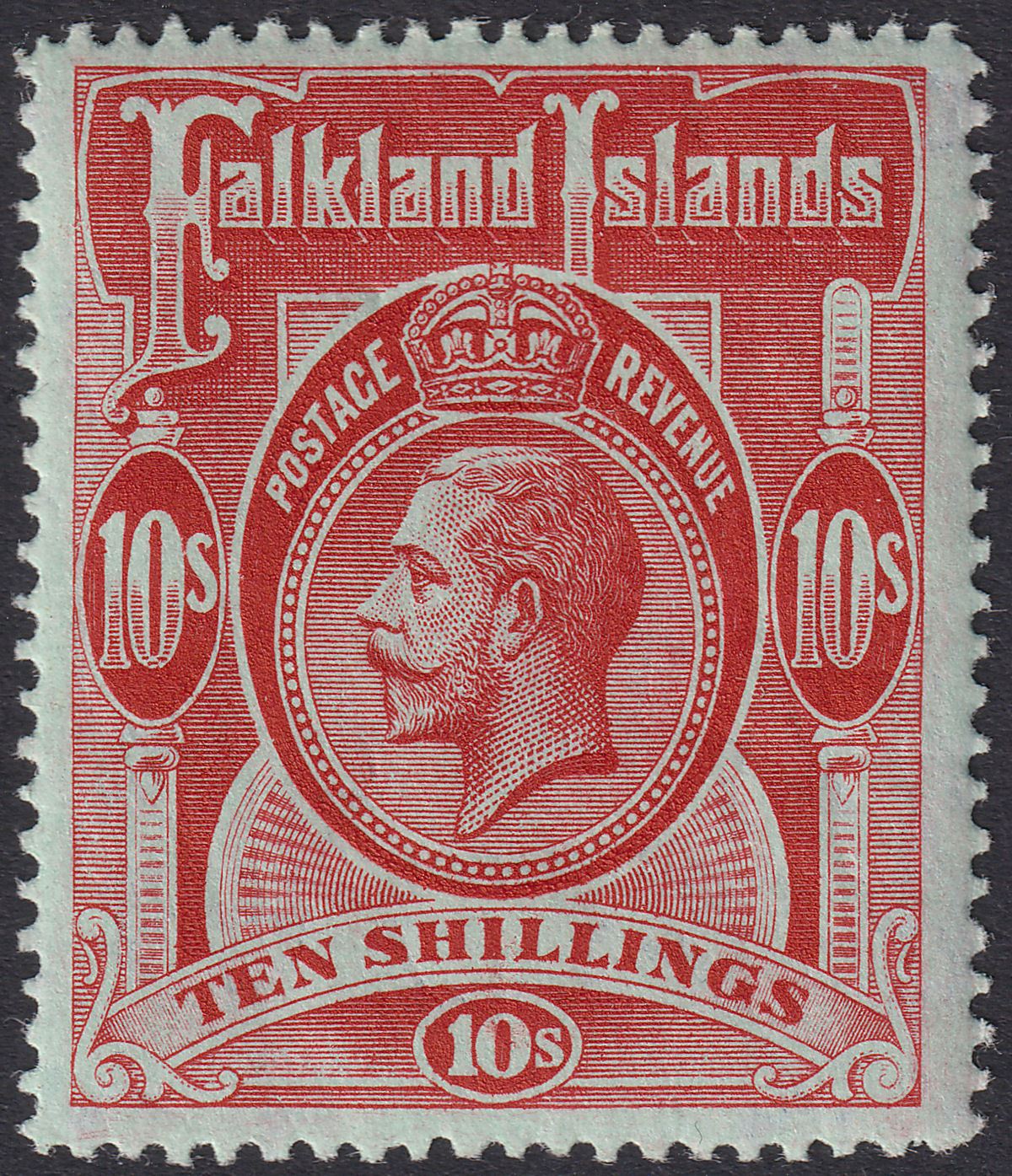 Falkland Islands 1914 KGV 10sh Red on Green Mint SG68 cat £200