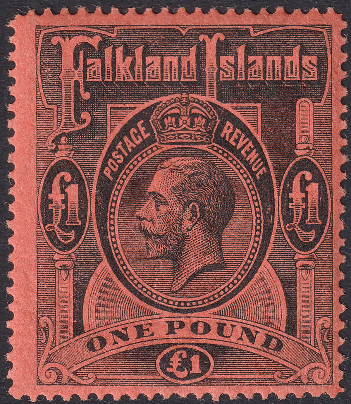Falkland Islands 1914 KGV £1 Black on Red Mint SG69 cat £550