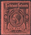 Falkland Islands 1914 KGV £1 Black on Red Mint SG69 cat £550
