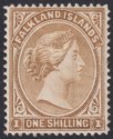 Click for more photos and details Falkland Islands 1896 QV 1sh Yellow-Brown Mint SG38 cat £85