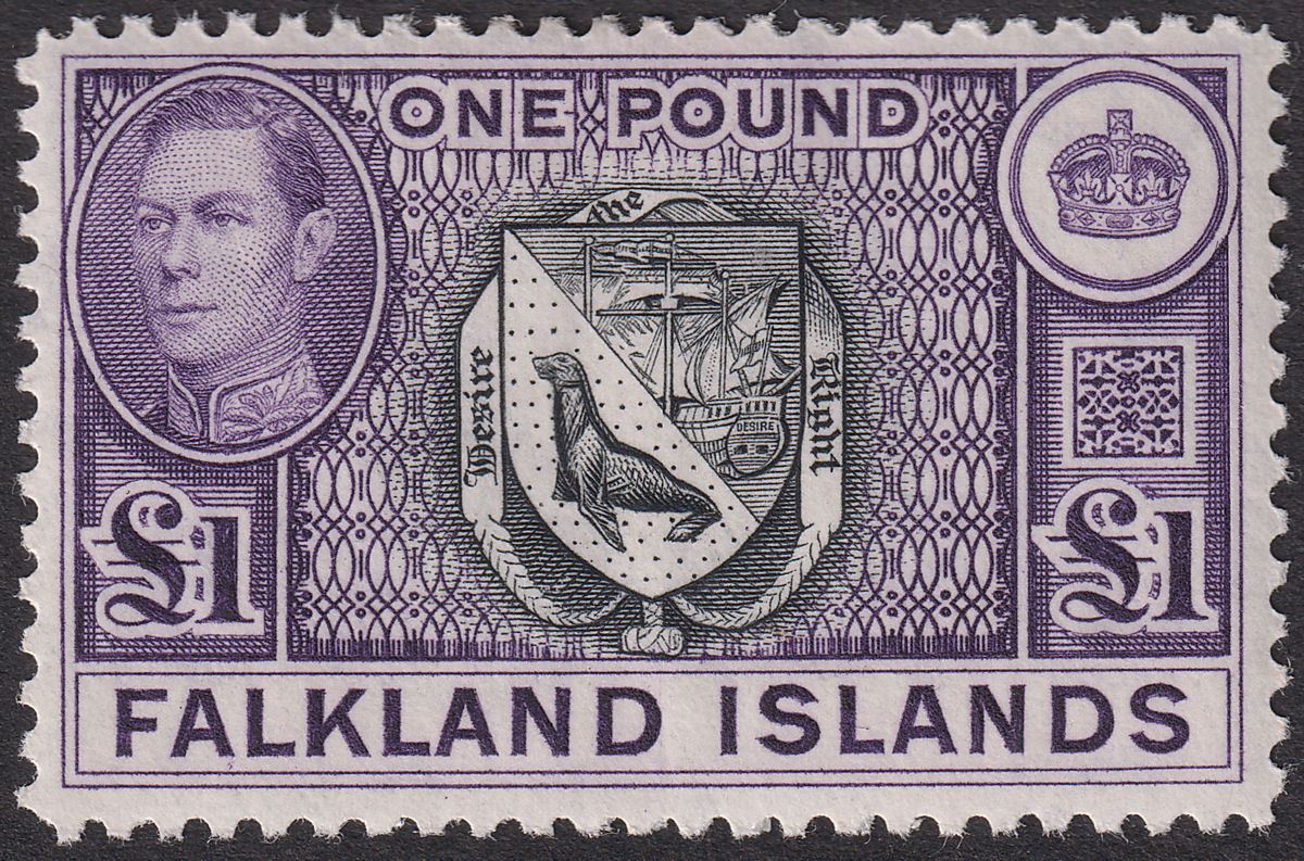 Falkland Islands 1949 KGVI £1 Black and Bright Violet Mint SG163 cat £130