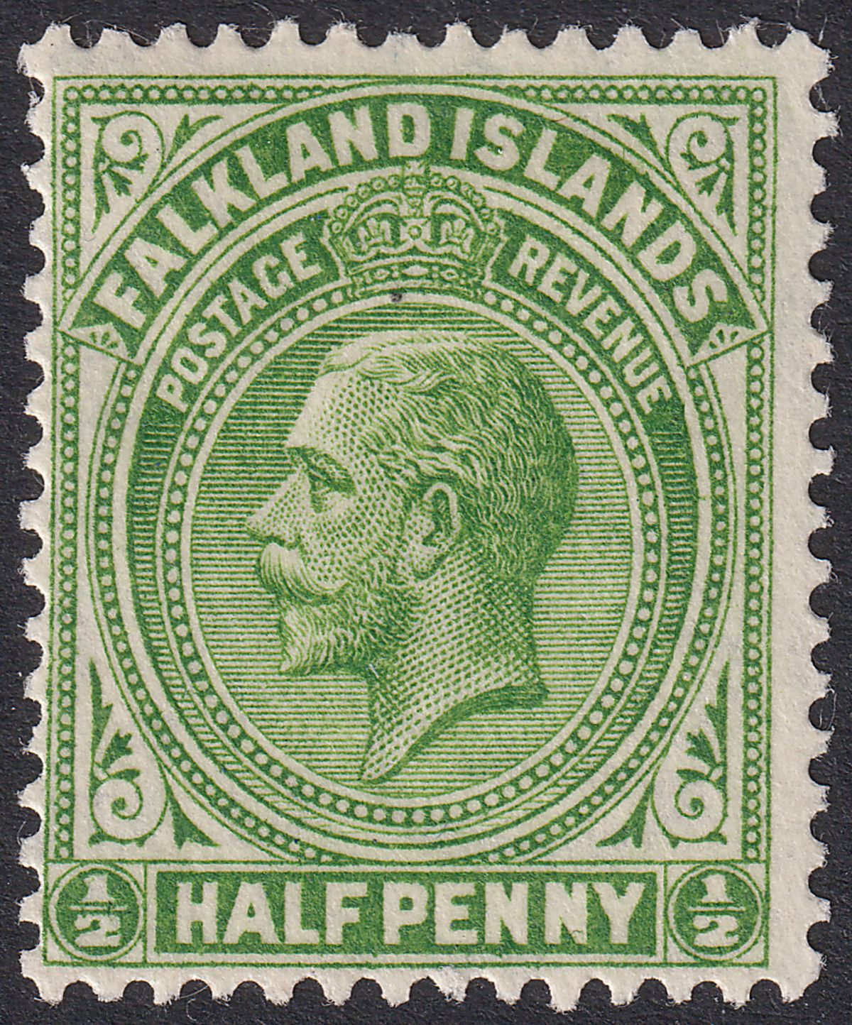 Falkland Islands 1921 KGV ½d Yellowish Green Mint SG73