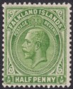 Click for more photos and details Falkland Islands 1921 KGV ½d Yellowish Green Mint SG73