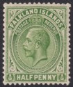 Click for more photos and details Falkland Islands 1921 KGV ½d Yellowish Green Mint SG73