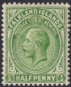 Click for more photos and details Falkland Islands 1921 KGV ½d Yellowish Green Mint SG73