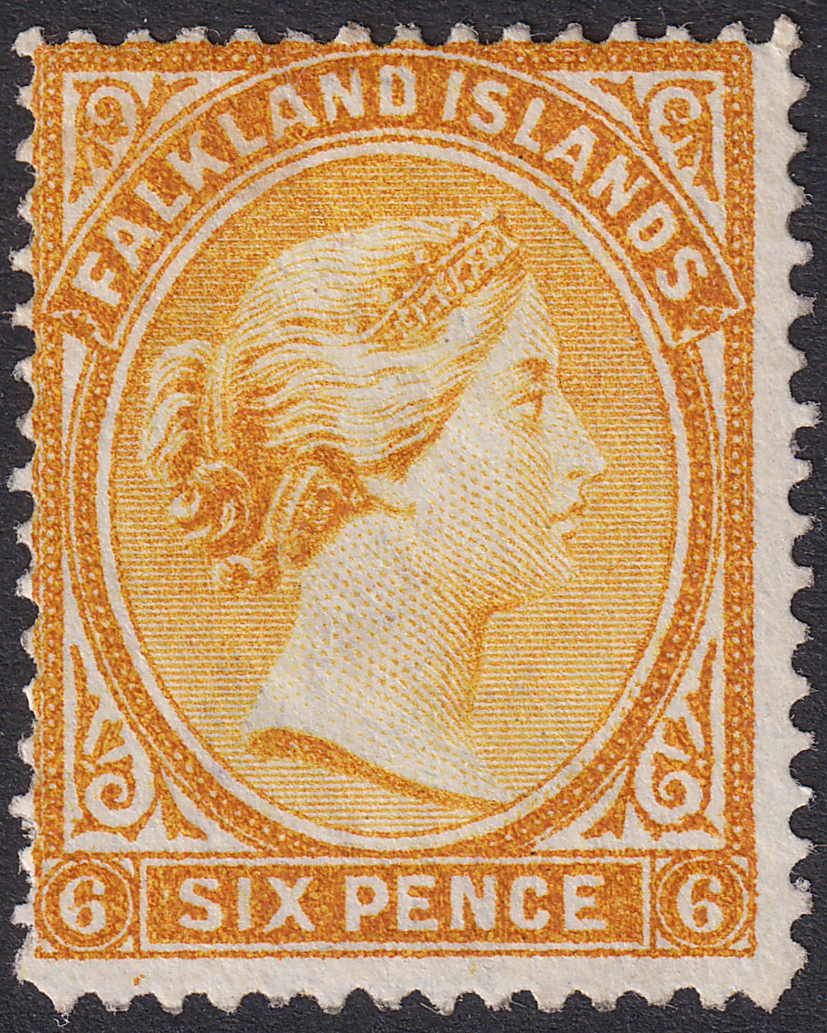 Falkland Islands 1891 QV 6d Orange-Yellow wmk Reversed Mint SG33x cat £90