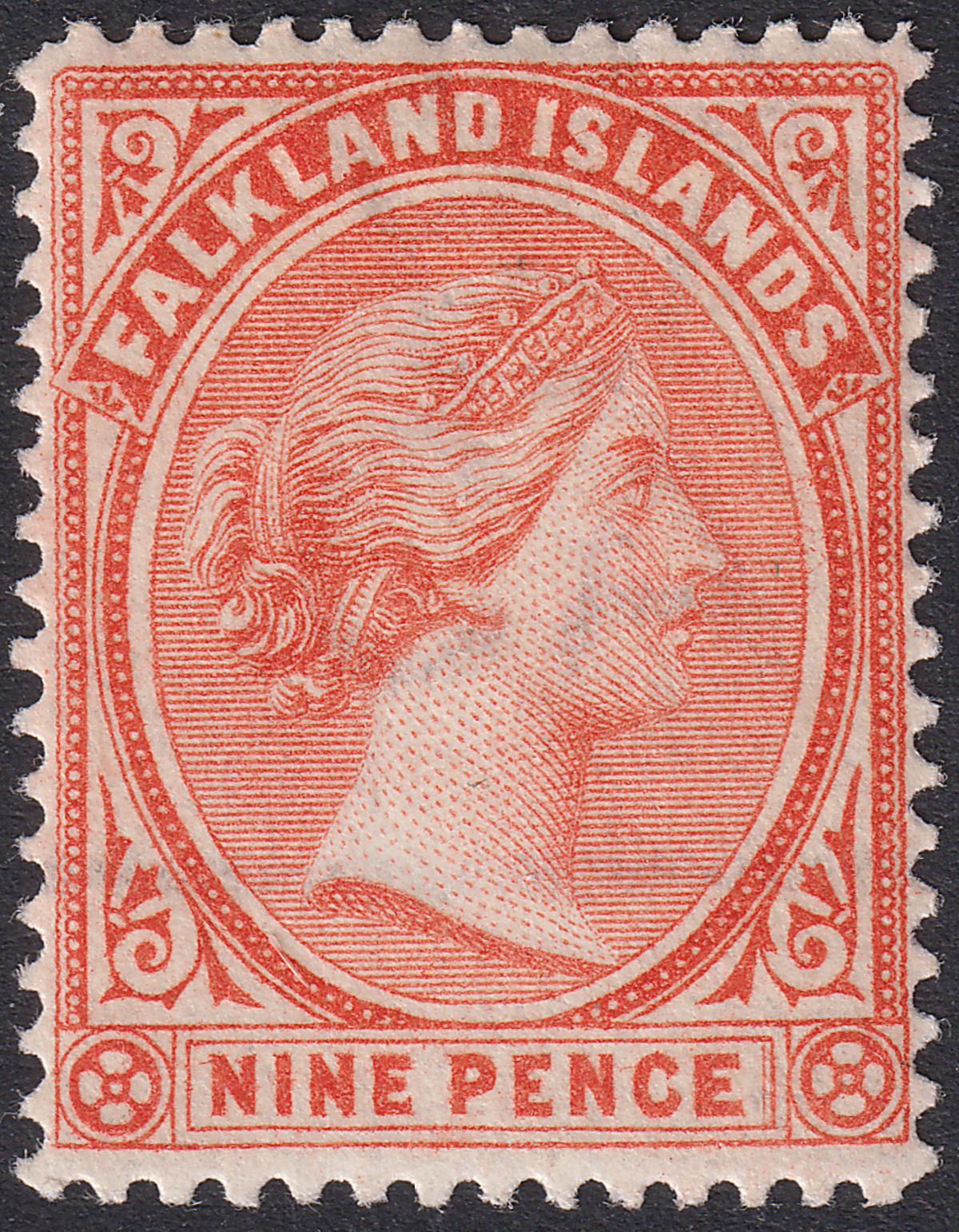 Falkland Islands 1896 QV 9d Salmon Mint SG36 cat £75