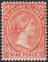 Click for more photos and details Falkland Islands 1896 QV 9d Salmon Mint SG36 cat £75
