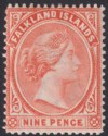 Falkland Islands 1896 QV 9d Salmon Mint SG36 cat £75
