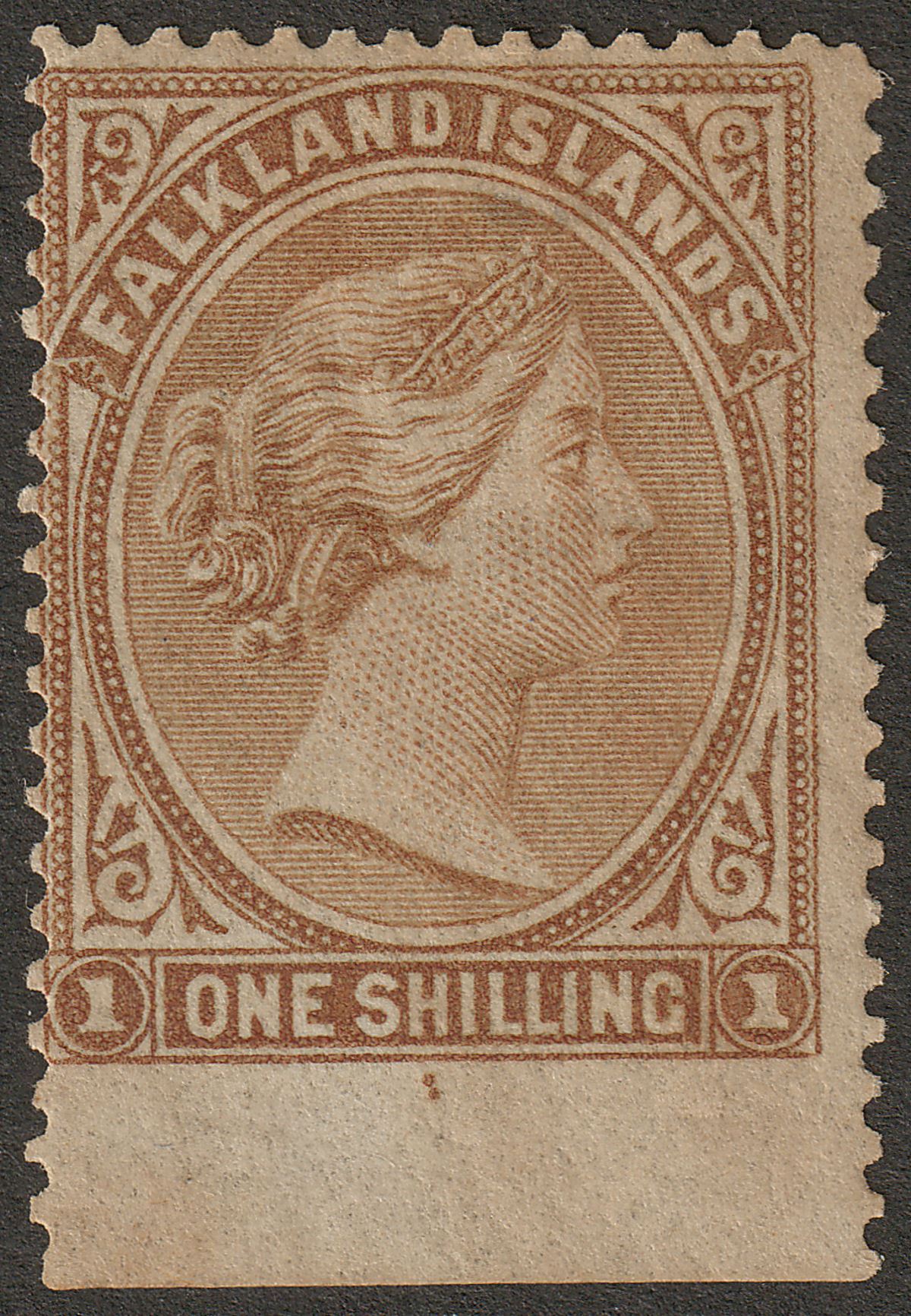 Falkland Islands 1878 QV 1sh Bistre-Brown Mint SG4 cat £85
