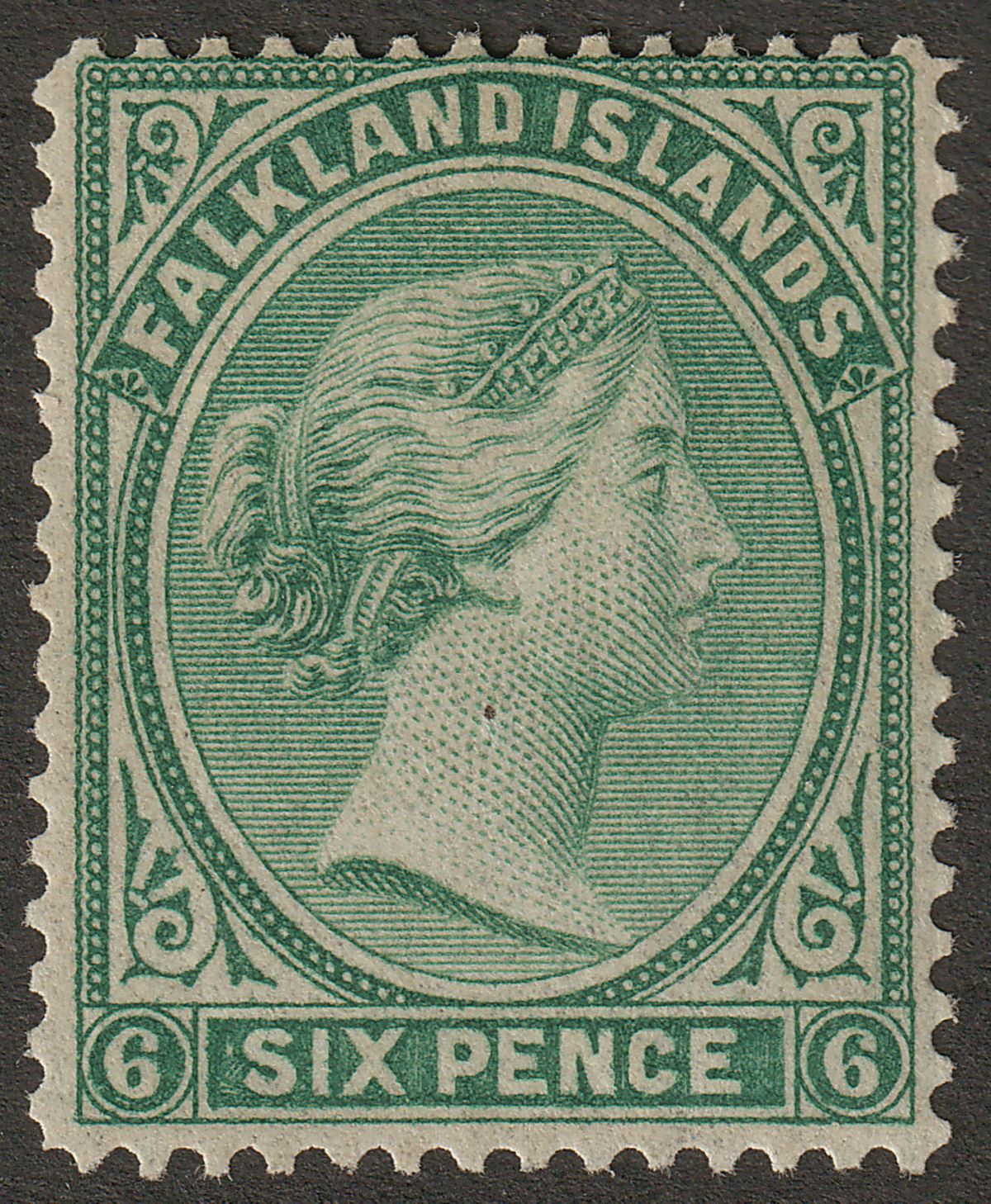Falkland Islands 1878 QV 6d Blue-Green Mint SG3 cat £120