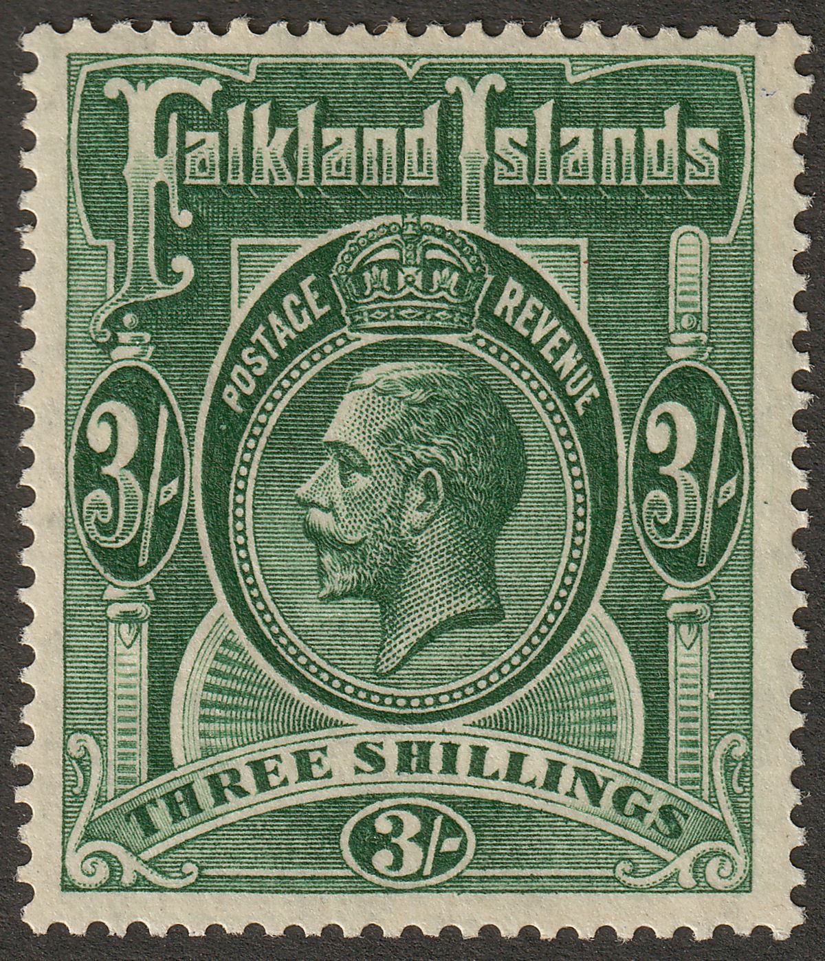 Falkland Islands 1923 KGV 3sh Slate-Green UM Mint SG80 cat £100 MNH