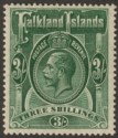 Click for more photos and details Falkland Islands 1923 KGV 3sh Slate-Green UM Mint SG80 cat £100 MNH