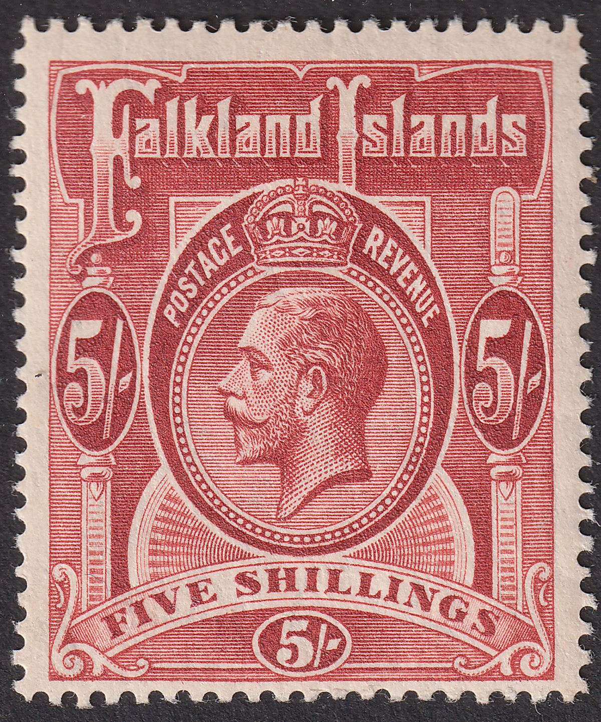 Falkland Islands 1912 KGV 5sh Deep Rose-Red Mint SG67 cat £120