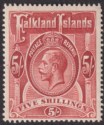 Click for more photos and details Falkland Islands 1912 KGV 5sh Deep Rose-Red Mint SG67 cat £120