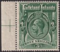 Click for more photos and details Falkland Islands 1923 KGV 3sh Slate-Green Marginal Mint SG80 cat £100