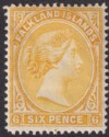 Click for more photos and details Falkland Islands 1896 QV 6d Yellow Mint SG34 cat £55 tones