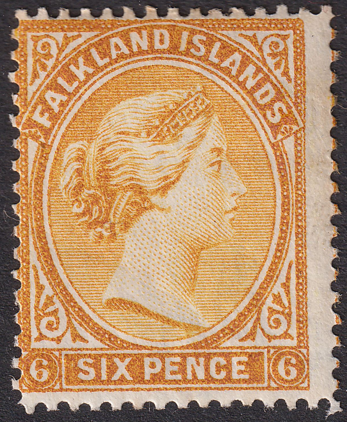 Falkland Islands 1891 QV 6d Orange-Yellow wmk Reversed Mint SG33x cat £85