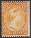 Click for more photos and details Falkland Islands 1891 QV 6d Orange-Yellow wmk Reversed Mint SG33x cat £85