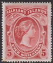 Click for more photos and details Falkland Islands 1898 QV 5sh Red Mint SG42 cat £250 tones
