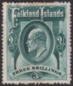 Click for more photos and details Falkland Islands 1907 KEVII 3sh Deep Green Mint SG49b cat £150