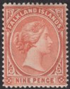 Click for more photos and details Falkland Islands 1896 QV 9d Salmon Mint SG36 cat £65