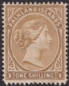 Click for more photos and details Falkland Islands 1896 QV 1sh Yellow-Brown Mint SG38 cat £75 toned