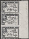 Click for more photos and details Fiji 1944 KGVI Map 6d Violet-Black Die II perf 13½ Strip of 3 Mint SG261a