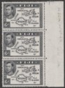 Fiji 1944 KGVI Map 6d Violet-Black Die II perf 13½ Strip of 3 Mint SG261a