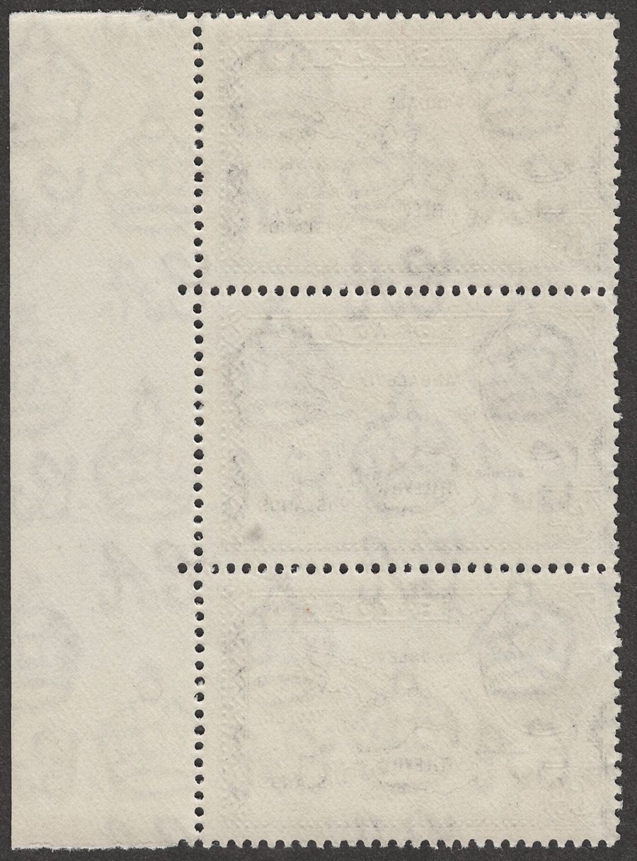 Fiji 1944 KGVI Map 6d Violet-Black Die II perf 13½ Strip of 3 Mint SG261a